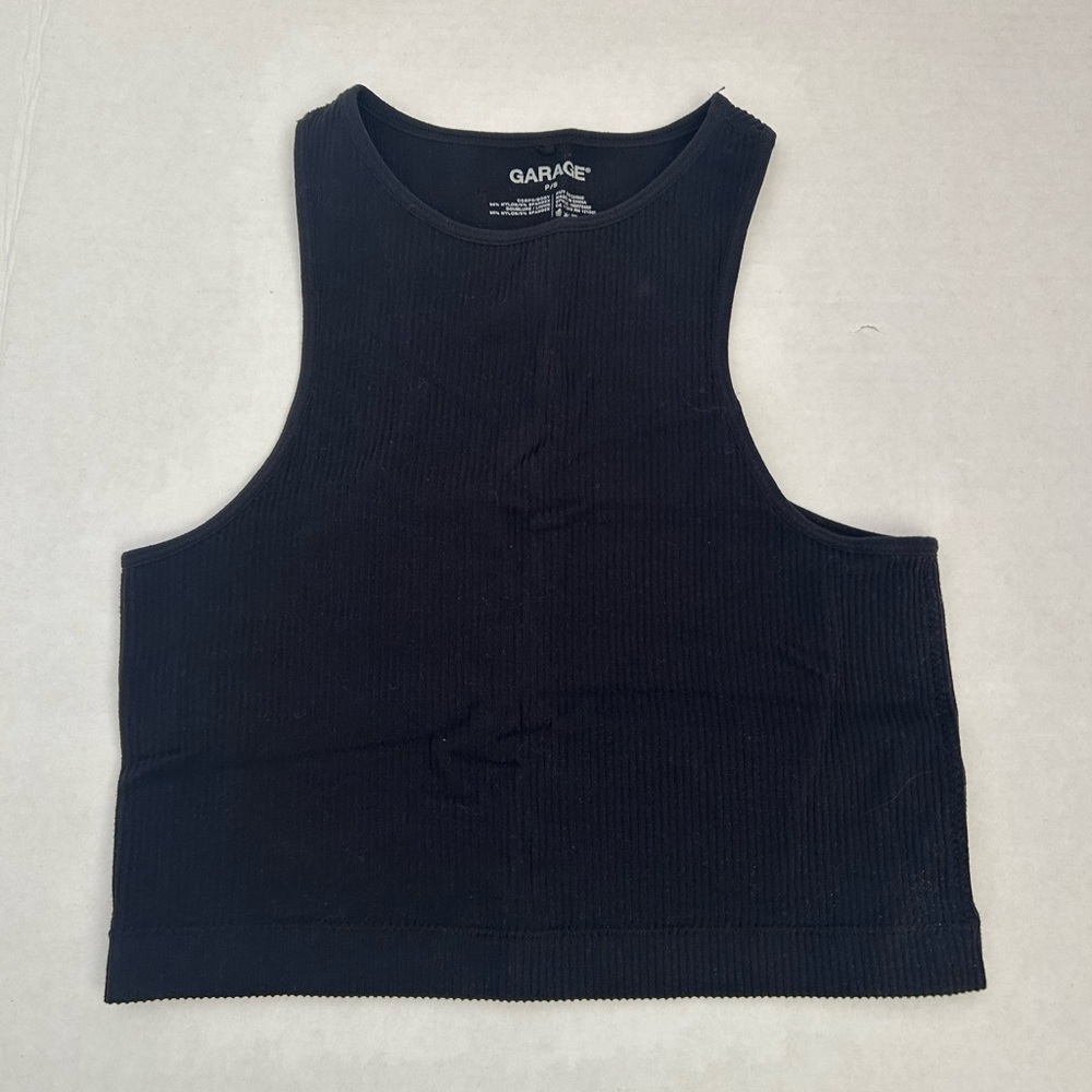 Garage Black Ribbed Crop Tank